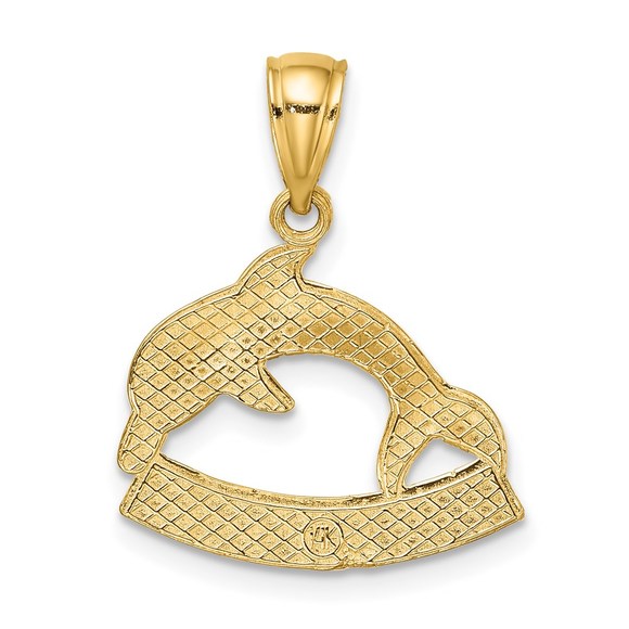 14k Yellow Gold Travel 2-D ST. MARTIN Under Small Dolphin Necklace Charm Pendant - Picture 4 of 4